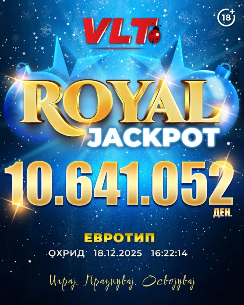 ПРАЗНИЧНА ВЛТ ЏЕКПОТ МАГИЈА: НЕВЕРОЈАТНИ 10.641.052 ДЕНАРИ ВО ОХРИД – РОЈАЛ ЏЕКПОТОТ ДОНЕСЕ СРЕЌА ЗА Б.С.